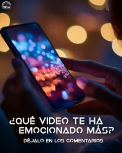 Manos sosteniendo un smartpone que emana luces vibrantes con efecto boqueh